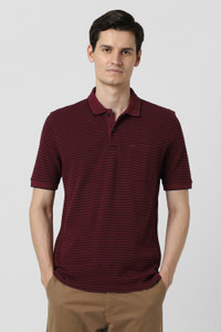 PETER ENGLAND Striped Men Polo Neck Red