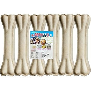 pethood dog chew bone for adult dogs 8 inch - 6 pcs pack large bone for dog dog treats