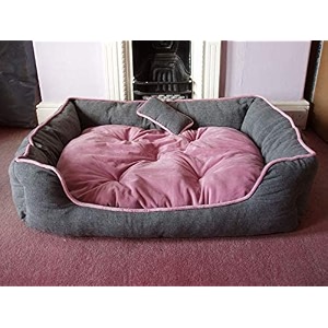 velvet premium extra large dog bed for extra large dogs washable-orthopedic big dog beds slip-resistant bottom-pink amp grey -95 x 73 x 22 centimeters