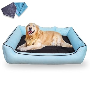 premium velvet medium dog bed-for small amp medium dogs washable-pet bed for small amp medium dogcat with slip-resistant bottom- sky blue -55 x 46 x 22 centimeters