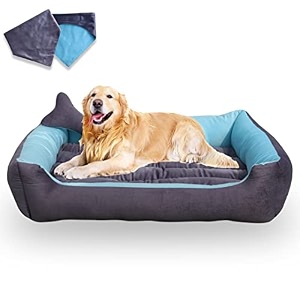 velvet medium dog bed-for small amp medium dogs washable-pet bed for small amp medium dogcat with slip-resistant bottom- grey amp sky blue-55 x 46 x 22 centimeters