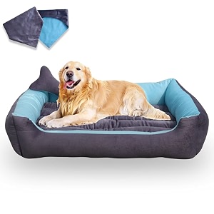 premium small dog bed-for small dogs washable-pet bed for puppy and kitten with slip-resistant bottom- grey amp sky blue-48 x 40 x 22 centimeters velvet