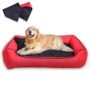 premium xl size dog bed for large dogs washable-orthopedic big dog beds slip-resistant bottom- red -76 x 61 x 22 centimeters
