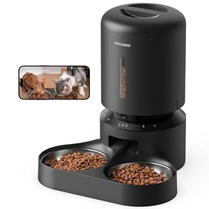 petlibro automatic cat feeder with camera for two cats 1080p hd video with night vision 5g wifi pet feeder with 2-way audio for cat amp dog low food amp motion amp sound alerts dual tray black 5l