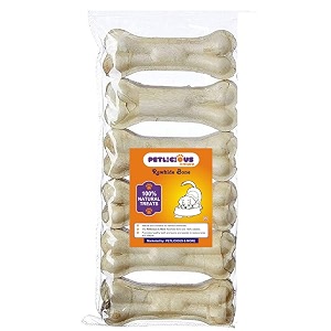 petlicious amp more rawhide bones for dogs - 8 inch pressed calcium chew bones for puppy treats pack of 6