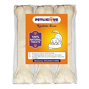 petlicious amp more rawhide bones for dogs - 8 inch pressed calcium chew bones for puppy treat pack of 3