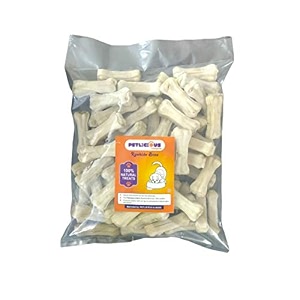 petlicious amp more rawhide bones for dogs - 4 inch pressed calcium chew treats for puppy pack of 60