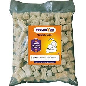 petlicious amp more rawhide bones for dogs - 2 inch pressed calcium chew bones for puppy treat pack of 120