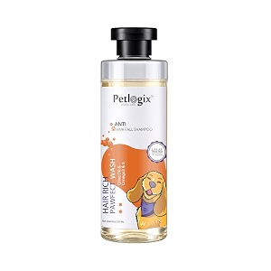 petlogix anti hairfall shampoo for dogs amp cats reduces shedding amp controls hair fall omega 3 amp 6 conditioning formula for soft shiny coat amp healthy skin sls amp paraben free 250 ml