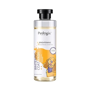 petlogix brightening amp whitening dog shampoo 250ml  coat whitening wash with lime lemon amp lavender  stain amp dirt remover for white amp light fur  ph balanced amp paraben-free