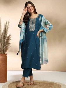 Petromen Embroidered Kurta Salwar Dupatta Set