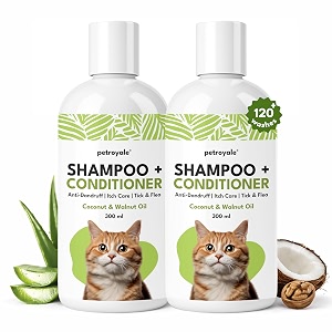 petroyale 2-in-1 shampoo  conditioner for cats - anti-tick amp flea - dandruff control - itch relief 