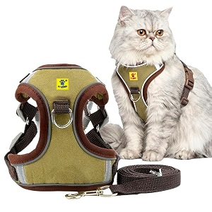 aa pets39 suede harness amp leash set for cats small dogs  escape proof  night safety reflective strips  2 leash points m military green