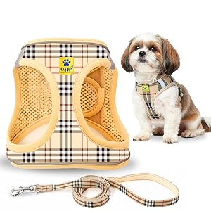 aa pets39 bur-berry checks dog harness amp leash set  adjustable padded step-in no-pull harness belt combo s