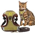 A+a Pets' Reflective Harness &amp; Leash Set for Cats, Puppies, Small Dogs - Escape-Friendly Design | Night Safety Strips | 2 Leash Points | Suede Fabric (S, Military Green)