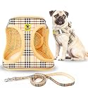 A+a Pets' Bur-Berry Checks Dog Harness &amp; Leash Set – Adjustable Padded Step-in No-Pull Harness Belt Combo (M)