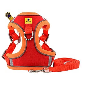 aa pets39 suede harness amp leash set for cats small dogs  escape proof  night safety reflective strips  2 leash points s red