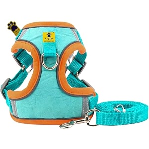 aa pets39 suede harness amp leash set for cats small dogs  escape proof  night safety reflective strips  2 leash points l green