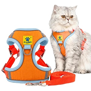 aa pets39 suede harness amp leash set for cats small dogs  escape proof  night safety reflective strips  2 leash points m orange