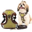 A+a Pets' Suede Harness &amp; Leash Set for Cats, Small Dogs | Escape Proof | Night Safety Reflective Strips | 2 Leash Points (L, Military Green)