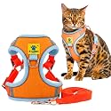 A+a Pets' Suede Harness &amp; Leash Set for Cats, Small Dogs | Escape Proof | Night Safety Reflective Strips | 2 Leash Points (S, Orange)