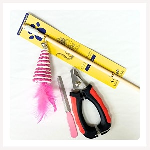 aa pets39 set of 2 nail cutter interactive toy  easy safe grooming  wand play toy  combo gift for dogs cats kitten puppy large