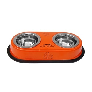 pets empire dog amp cat bowl  bowls for cat dog kitten  feeder double diner stainless steel  cat feeding bowl  pet anti slip mat  2 x 200ml orange