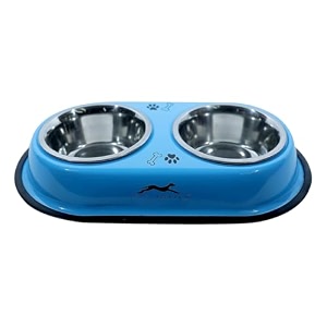 pets empire dog amp cat bowl  cat food bowl  bowls for kitten and puppy  feeder double diner stainless steel  cat feeding diner  anti slip mat  2 x 200ml blue