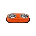 Pets Empire Double Dog &amp; Cat Bowl Diners 2 x 900ml – Stainless Steel Pet Bowl Anti Slip Mat Feeding Bowls with Stand (Orange)