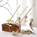 PETS EMPIRE Wooden Cat Wand – Interactive Feather Teaser Toy, Kitty Activity Stick, Fun Catcher Fishing Rod for Cats &amp; Kittens