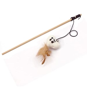pets empire wooden cat wand toy  interactive cat teaser wand with feather wood stick pet teaser fishing rod fun play catcher wand for cats amp kittens -1 piece
