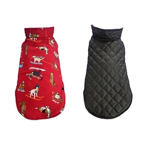 pets planet dog39s winter clothes reversible jacket red color design warm coat windproof pets cold weather wearing xs 12 inch pack of 1