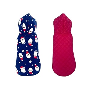 pets planet dog winter clothes reversible dog hoodie jacket santa printed navy blue color design warm dog coat windproof pets cold weather wearing xs 12 inch-pack of 1
