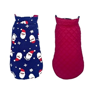 pets planet winter clothes - reversible jacket with santa print navy blue warm coat for dogs windproof cold weather wear s 14 inch - pack of 1