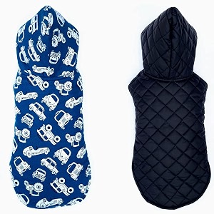 pets planet dog winter clothes reversible dog hoodie jacket car printed blue color design warm dog coat windproof pets cold weather wearing xs 12 inch