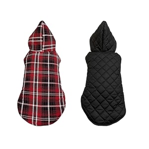 pets planet dog winter clothes reversible dog hoodie jacket red and black checkered color design warm dog coat windproof pets cold weather wearing 5xl 28 inch-pack of 1