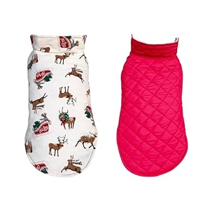 pets planet dog winter clothes reversible dog jacket reindeer printed white color design warm dog coat windproof pets cold weather wearing 3xl 24 inch-pack of 1