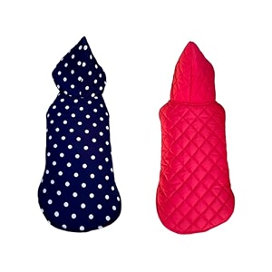 pets planet winter clothes reversible dog hoodie jacket - polka dot blue warm coat windproof for cold weather 5xl 28 inch - pack of 1