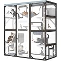 PetsCosset Large Wooden Walk-in Catio Outdoor Cat Enclosure for Indoor Cats