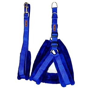 fur padded nylon dog fur harness amp dog leash medium chest size - 27-32inch blue