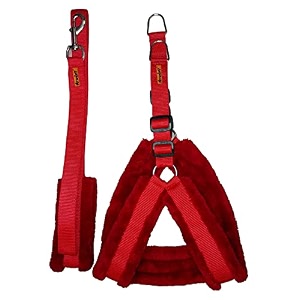 fur padded nylon dog fur harness amp dog leash medium chest size - 27-32inch red
