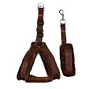 Fur Padded Nylon Dog Fur Harness &amp; Dog Leash Medium (Chest Size - 27-32inch) (Brown)