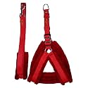 Fur Padded Nylon Dog Fur Harness &amp; Dog Leash Medium (Chest Size - 27-32inch) (Red)