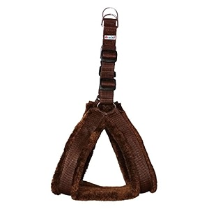 fur padded nylon dog harness chest size - 23-28inch brown