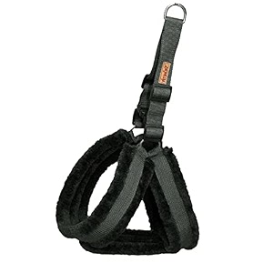 fur padded nylon dog harness medium chest size - 27-32inch black