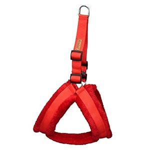 nylon red 1 inch medium dog harness with fur chest size -28-32inch
