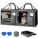 Petskd 2 in 1 Double Cat Car Travel Carrier with Litter Box, Grey
