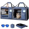 Petskd 2 in 1 Double Cat Car Travel Carrier with Litter Box, Blue