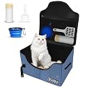 Petskd High Sides Portable Travel Litter Box for Cats with Lid, Blue