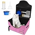 Petskd High Sides Portable Travel Litter Box for Cats with Lid, Pink